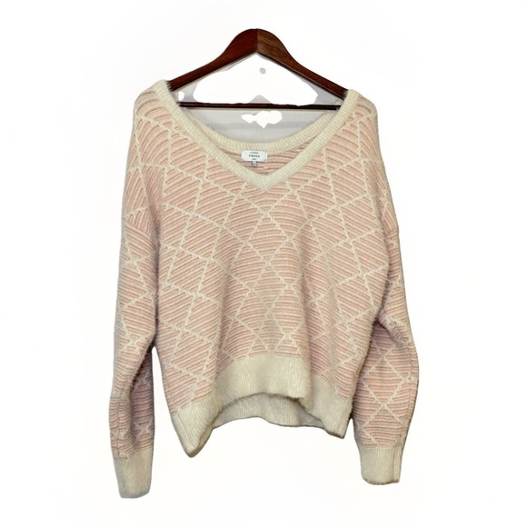 La Maille Pink/White Furry Faux Mohair Pullover Sweater Size M/L - Picture 1 of 6